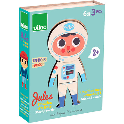 Vilac puslespil Jules i træ, 6 x 3 brikker, Ingela P Arrhenius