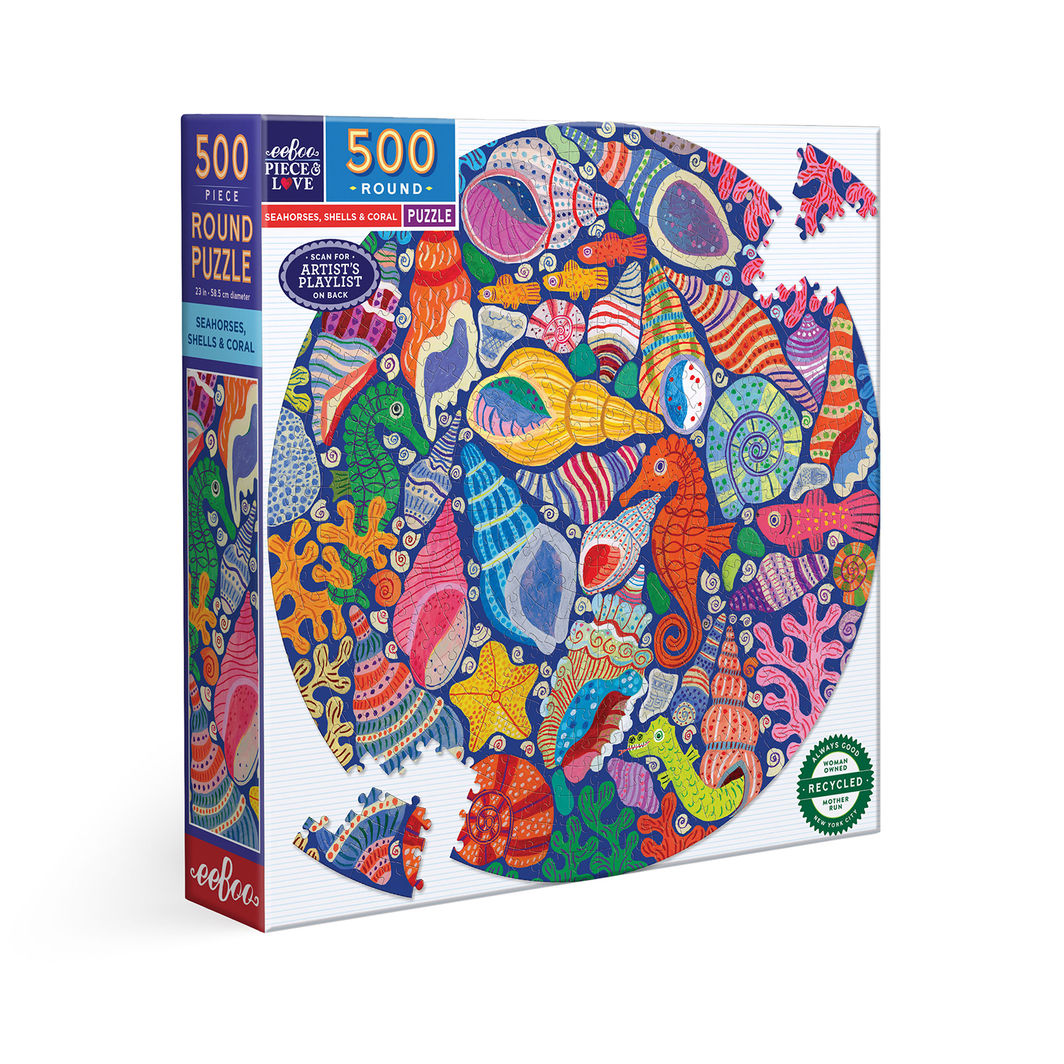 eeBoo Rundt puslespil 500 brk,  Seahorses Shells &amp; Coral