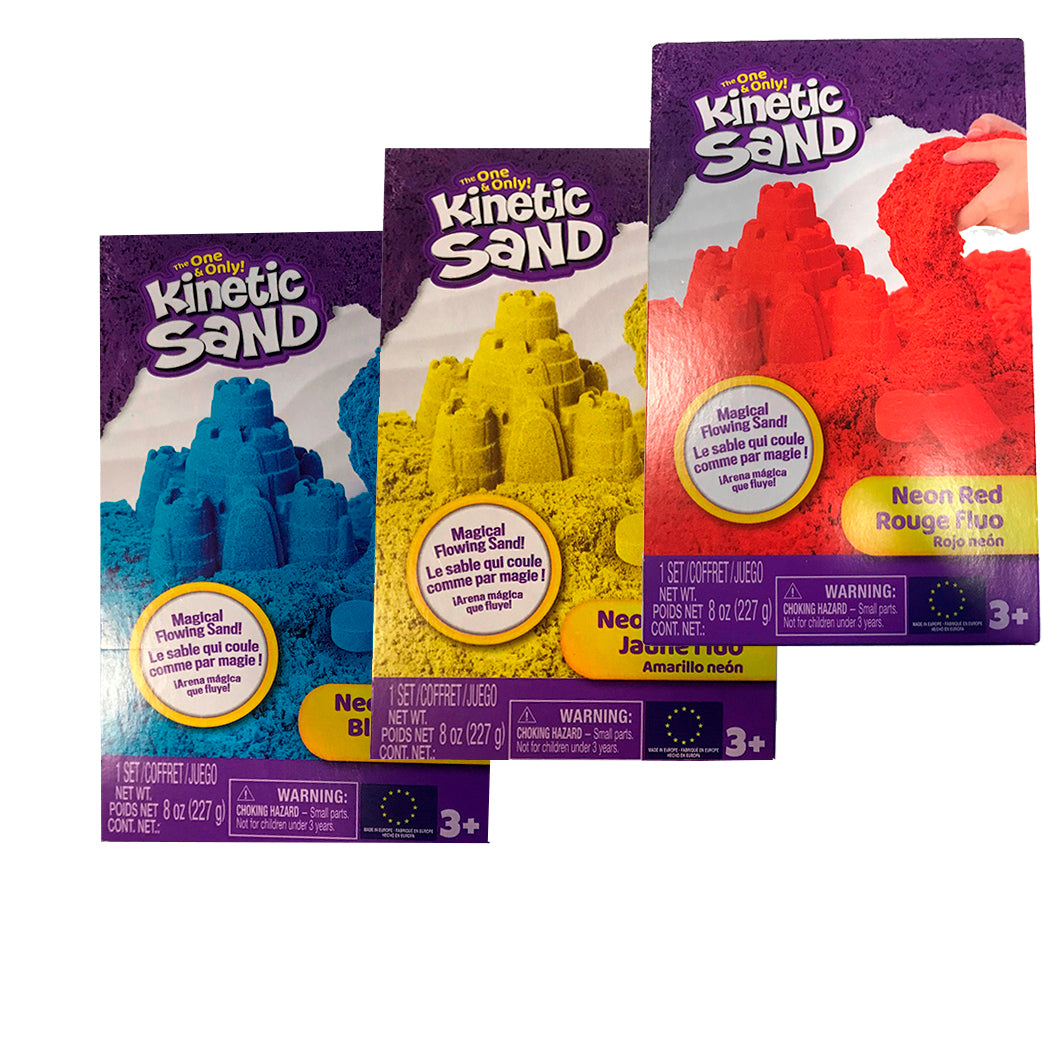 Kinetic Sand Neon Box, 3 assorterede farver, tre pakker legesand