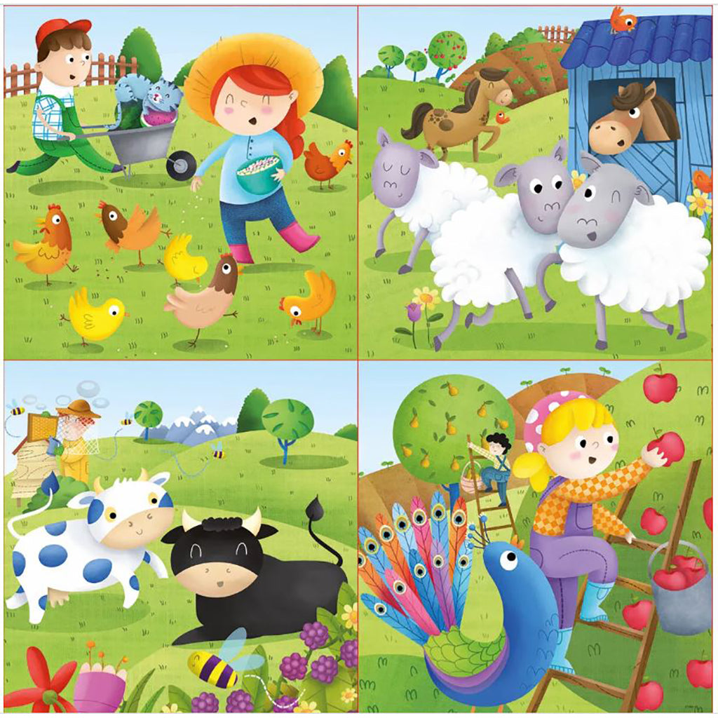 Educa Puzzle Set, 4 Farm Animal Puzzles - 6, 9, 12, and 16 Pieces