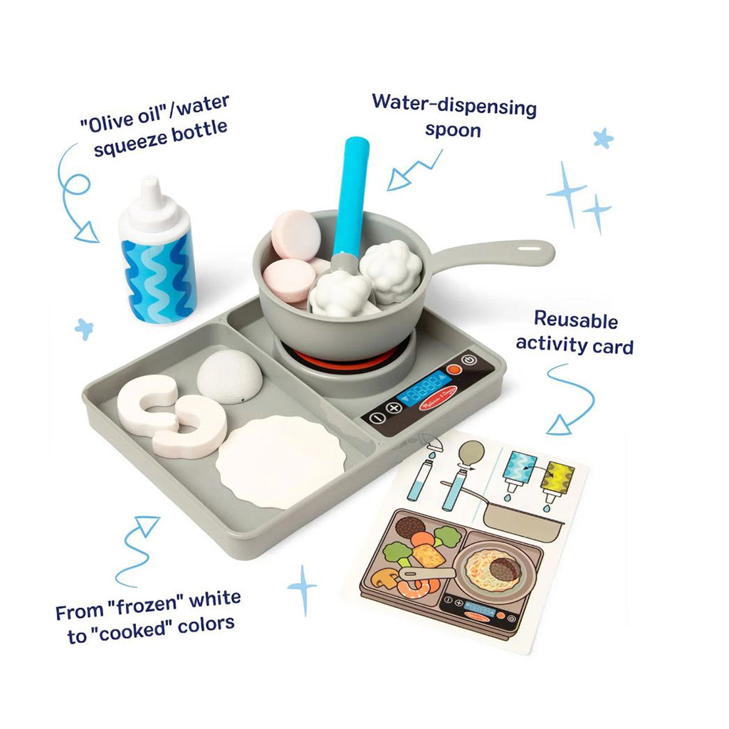 Melissa &amp; Doug Water Wow Play Food with Water-Activated Color Change, Cooktop with Pot