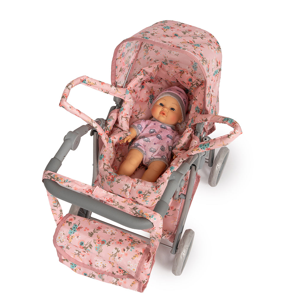 Mamamemo Doll Pram with Carrycot, Floral Pattern