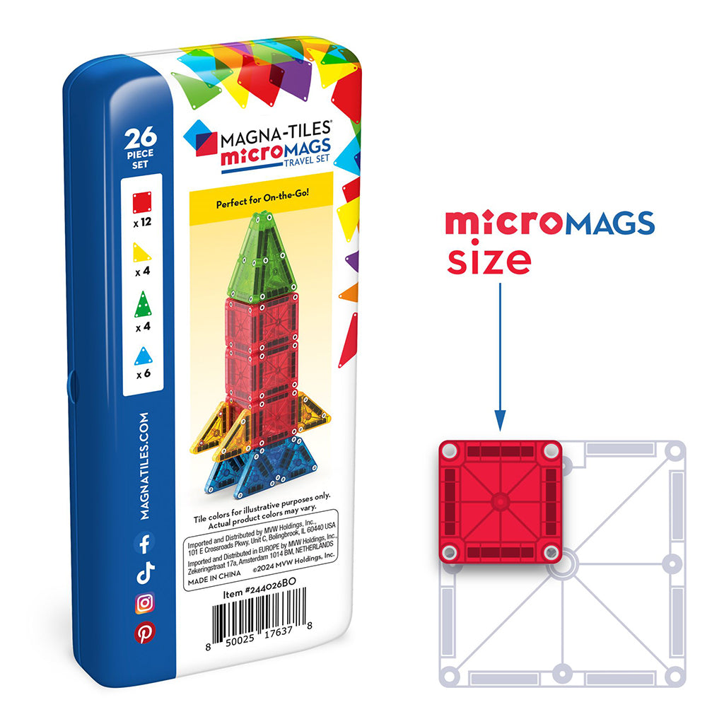 Magna-Tiles MicroMags Travel Set, Magnetic Construction Kit with 26 Pieces