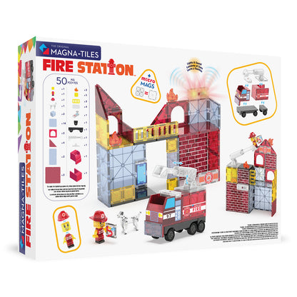 Magna-Tiles Magnetisk byggesæt, Brandstation med lys og lyd - 50 dele