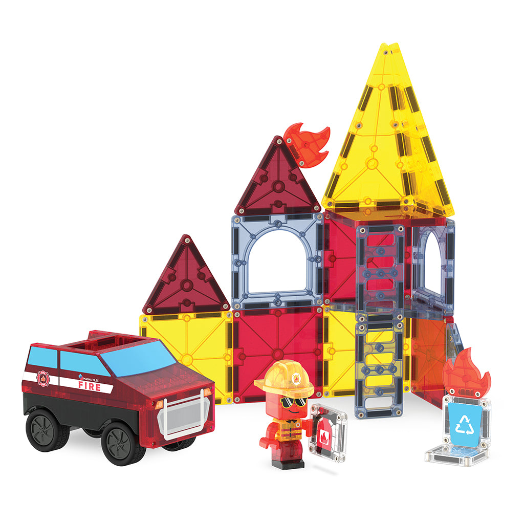 Magna-Tiles Magnetic Building Set, Fire and Rescue Station - 27 Pieces