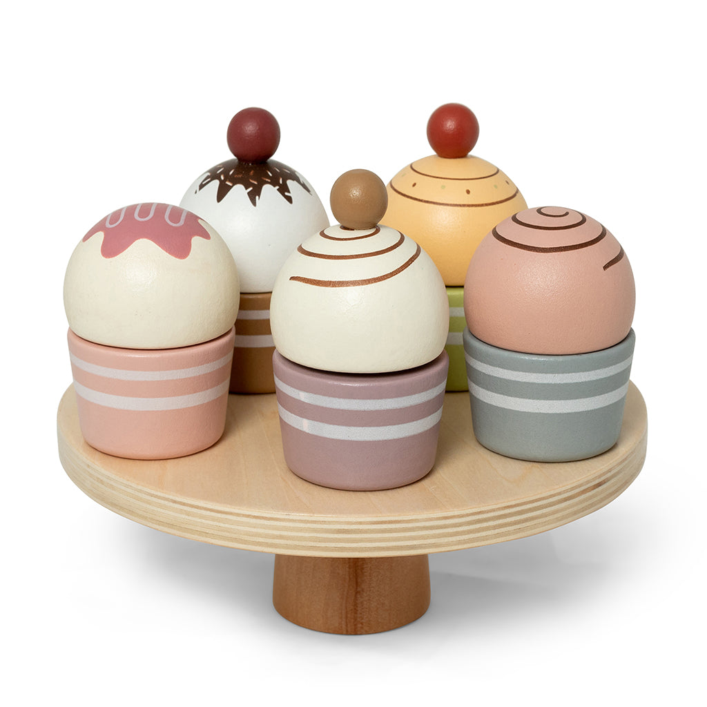 Mamamemo trækagefad med seks farverige cupcakes legetøj til børn
