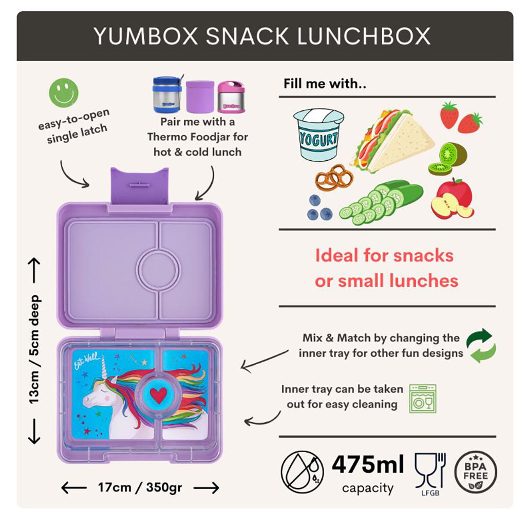 Yumbox madkasse m. 3 rum, Snack - Lavande Purple/unicorn