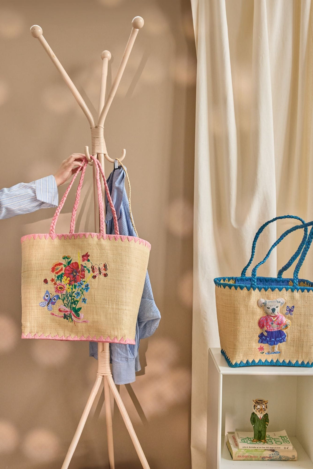 Rice Basket Bag, Large Raffia in Pink – Nathalie Lété Print