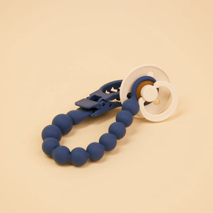 Bibs Silicone Pacifier Clip, Beaded – Steel Blue