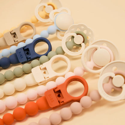BIBS Silicone Pacifier Clip, Beaded – Vanilla