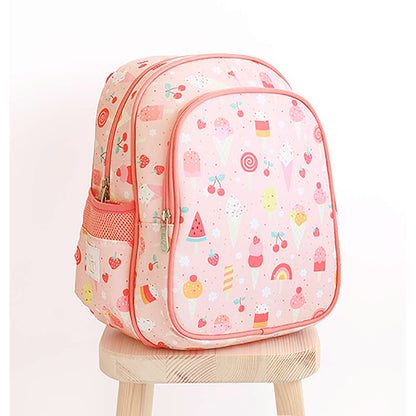 A Little Lovely Company Backpack, Insulated Front Pocket - Pink with Ice Cream Cones