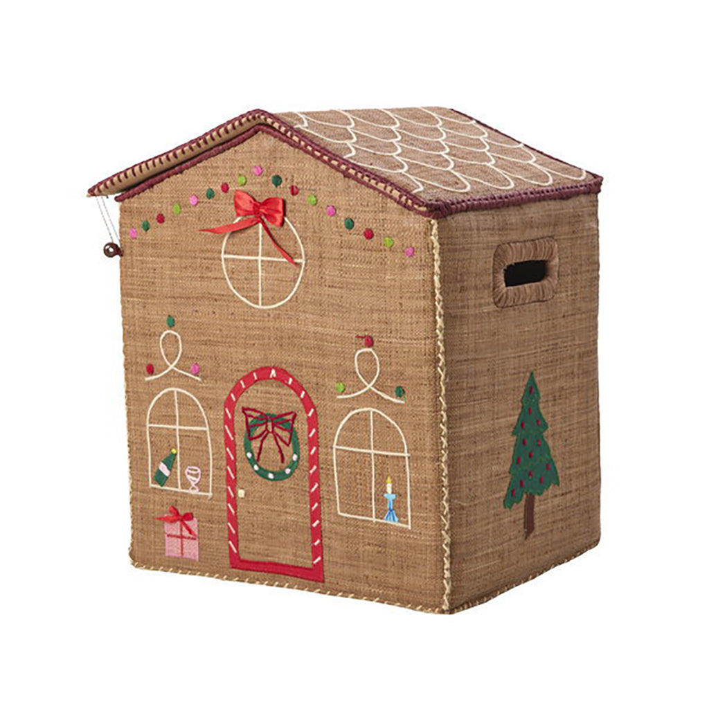Rice Christmas Baskets in Raffia, Gingerbread Design, with Gift Box – Set of 2 pcs.