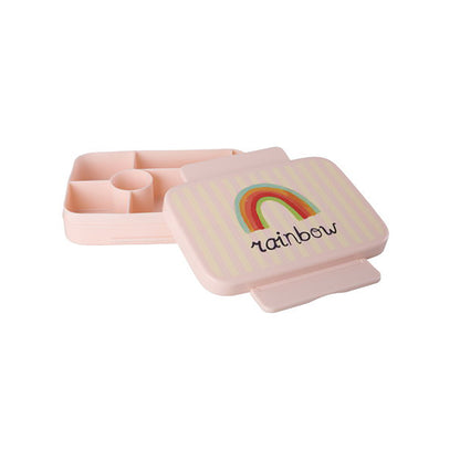 Rice Lunch Box with 6 Compartments, Pink ABC - Rainbow Print