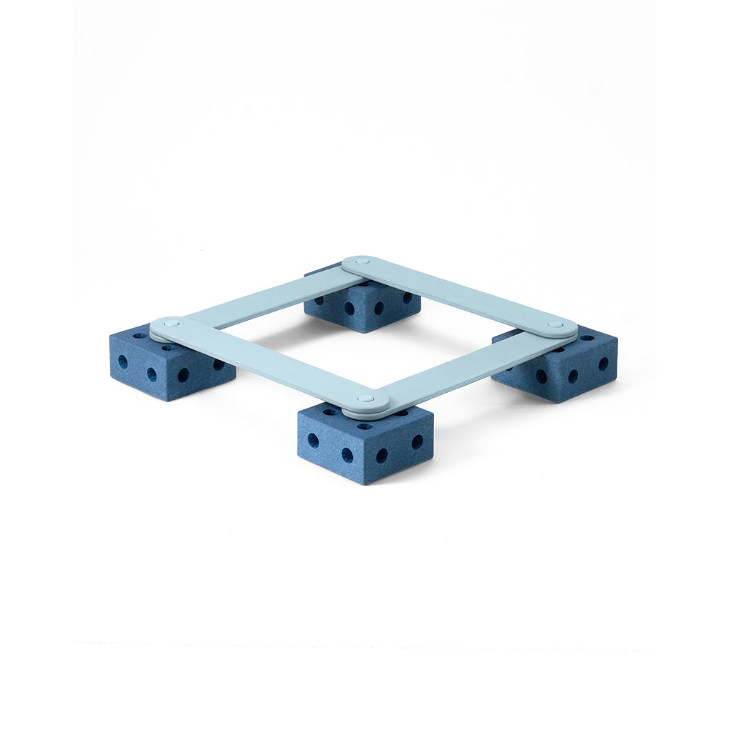 Modu Balance Track, Wooden Balance Beam with Foam Blocks, Activity Toy - Deep Blue / Sky Blue