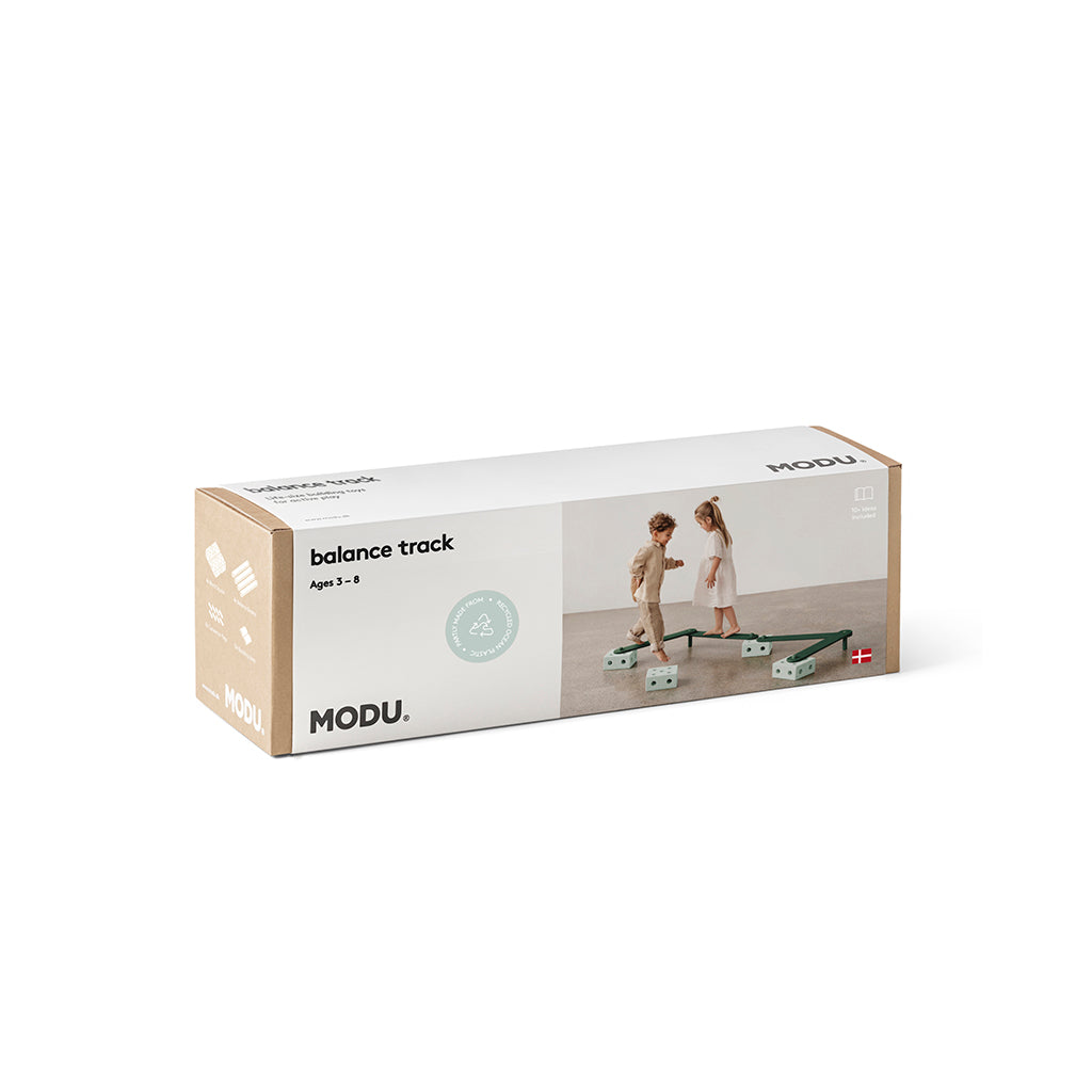 Modu Balance Track, Wooden Balance Beam with Foam Blocks, Activity Toy - Ocean Mint / Forest Green