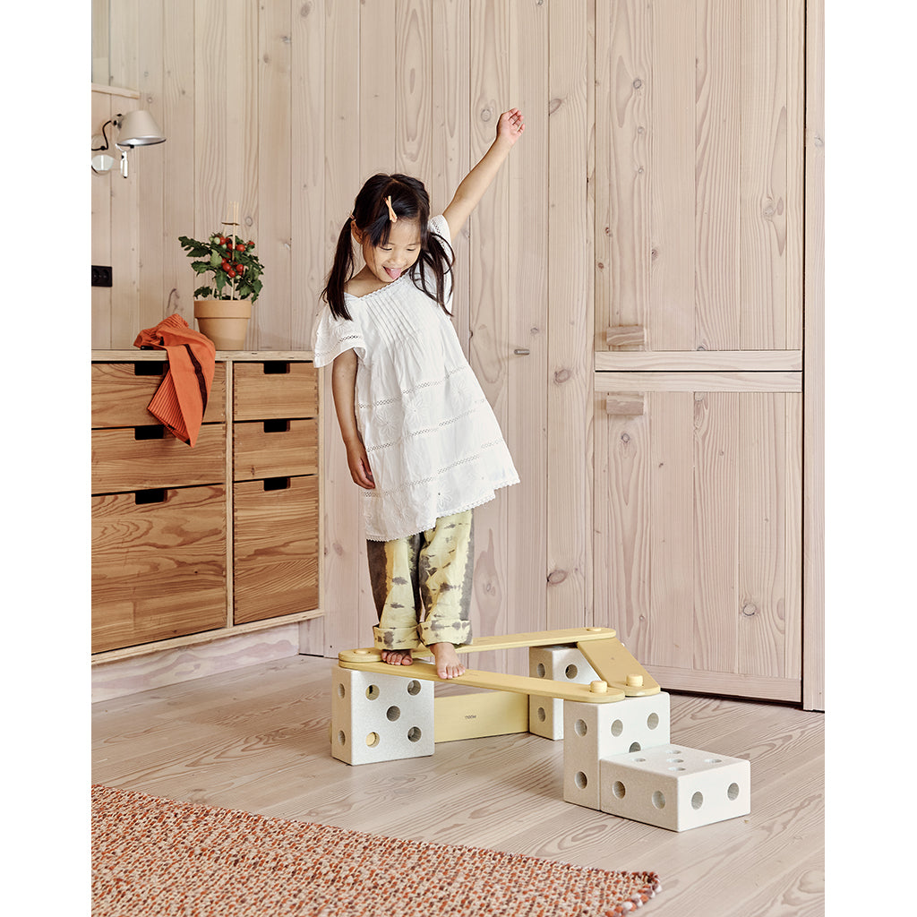 Modu Balance Track, Wooden and Foam Block Balancing Course - Sand Grey/ Honey Yellow