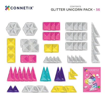 Connetix magnetisk byggesæt, Enhjørning glitter - 56 dele