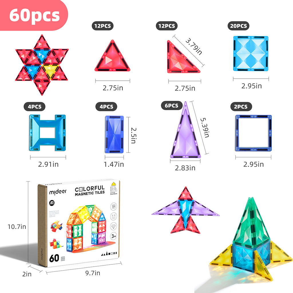 Mideer Magnetic Building Tiles, 60 Pieces