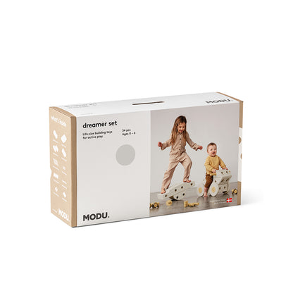 Modu byggelegetøj i skum, Dreamer sæt, 34 dele - Sand Grey / Honey Yellow