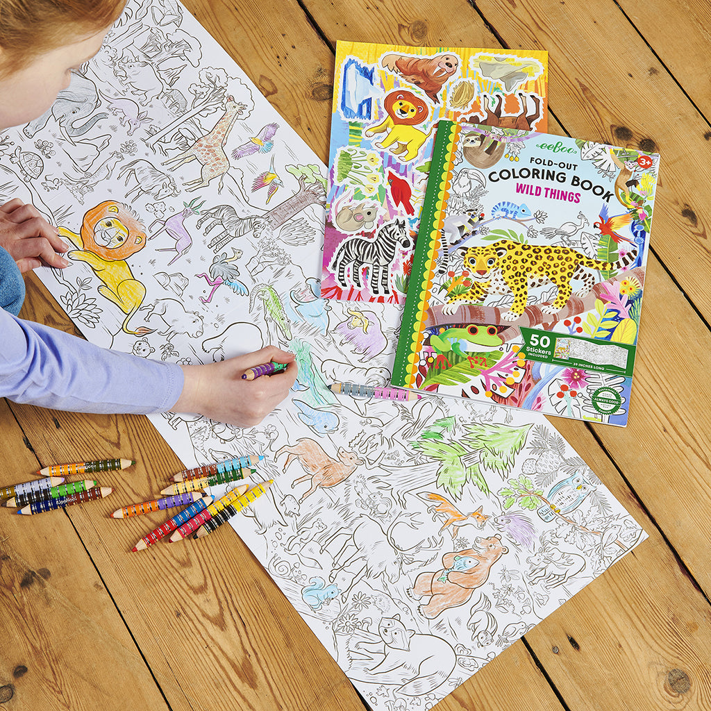 eeBoo Fold-Out Coloring Book, Wild Animals
