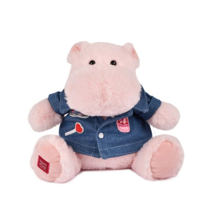 Doudou et Compagnie flodhest bamse, lyserød med denimjakke, 20 cm