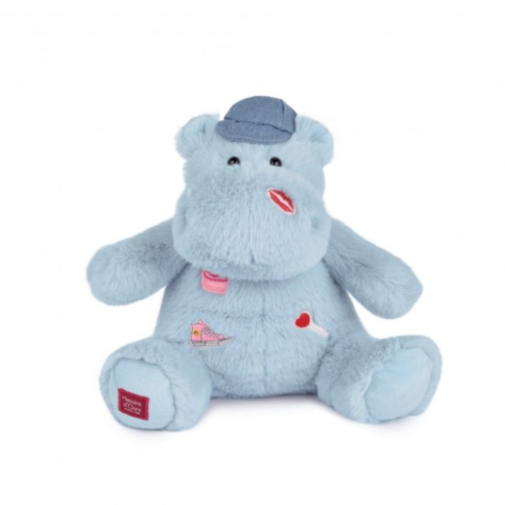 Doudou et Compagnie Flodhest bamse, blå m. broderede stickers - 20 cm