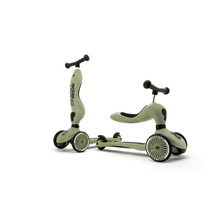 Scoot &amp; Ride Highway Kick 1 scooter olivengrøn, 2-i-1 løbehjul og løbecykel