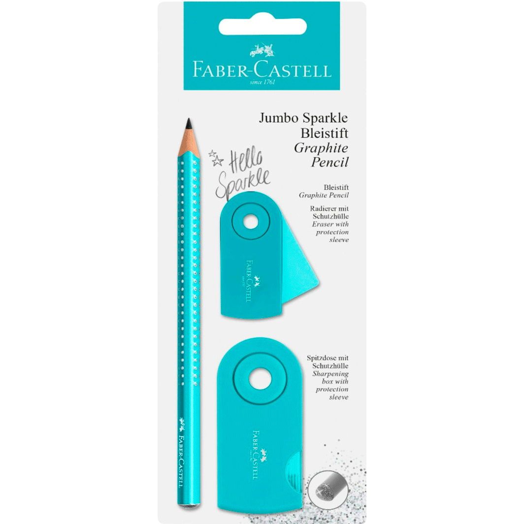 Faber-Castell 3-i-1 Jumbo Sparkle sæt, Turkis glitter