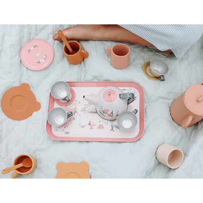Moulin Roty Suitcase with Tea Set, 14 Pieces - Les Parisiennes