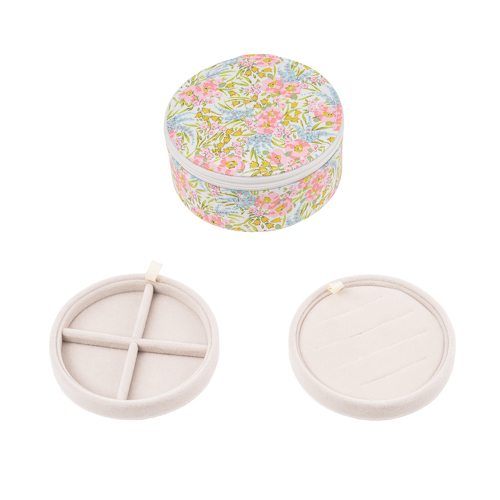 Bon Dep Jewelry Box with Liberty Print, Round - Swirling Petals Pink