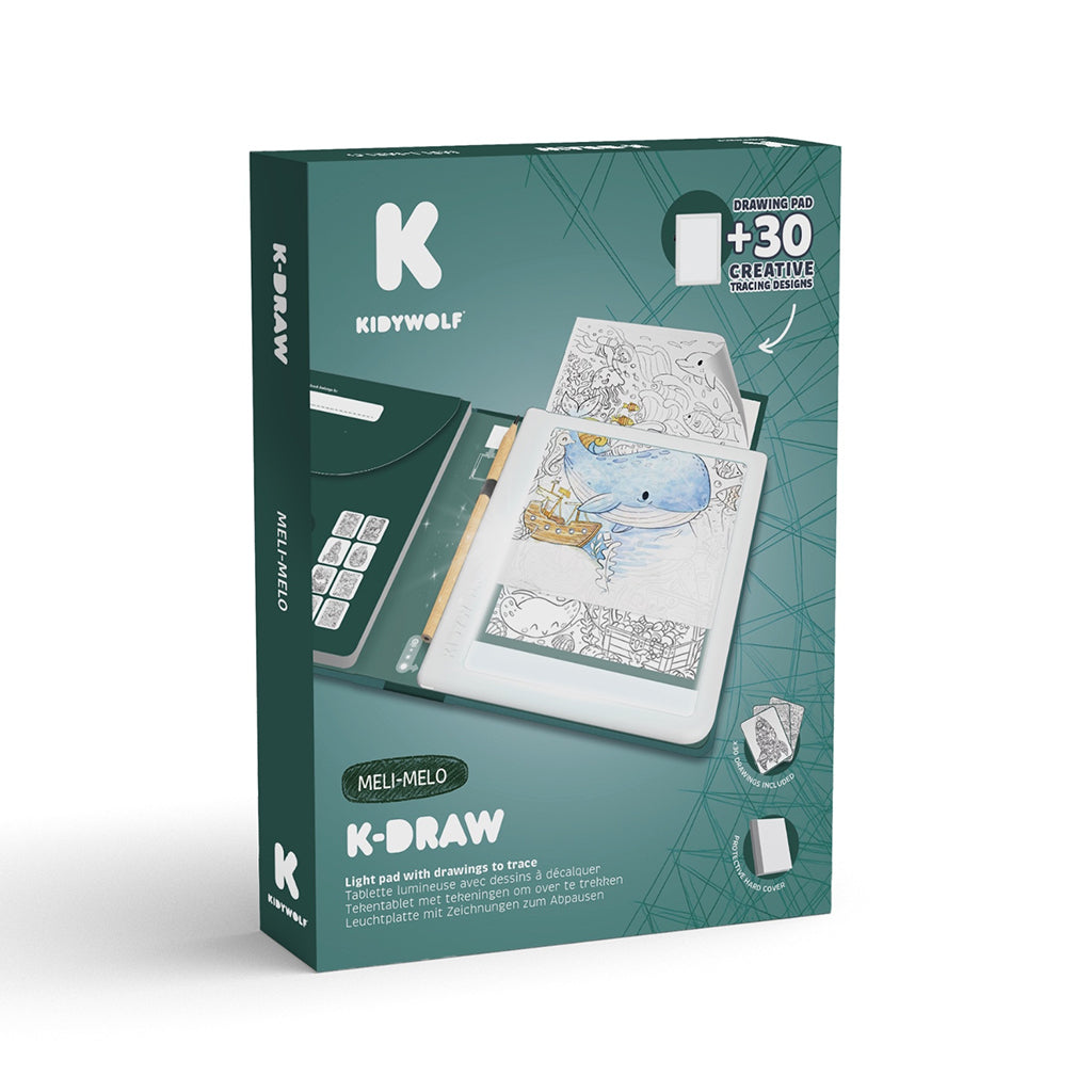 Kidywolf Kidydraw, tegnetavle m lys og skabeloner - Melí Meló