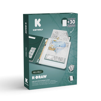 Kidywolf Kidydraw, tegnetavle m lys og skabeloner - Melí Meló
