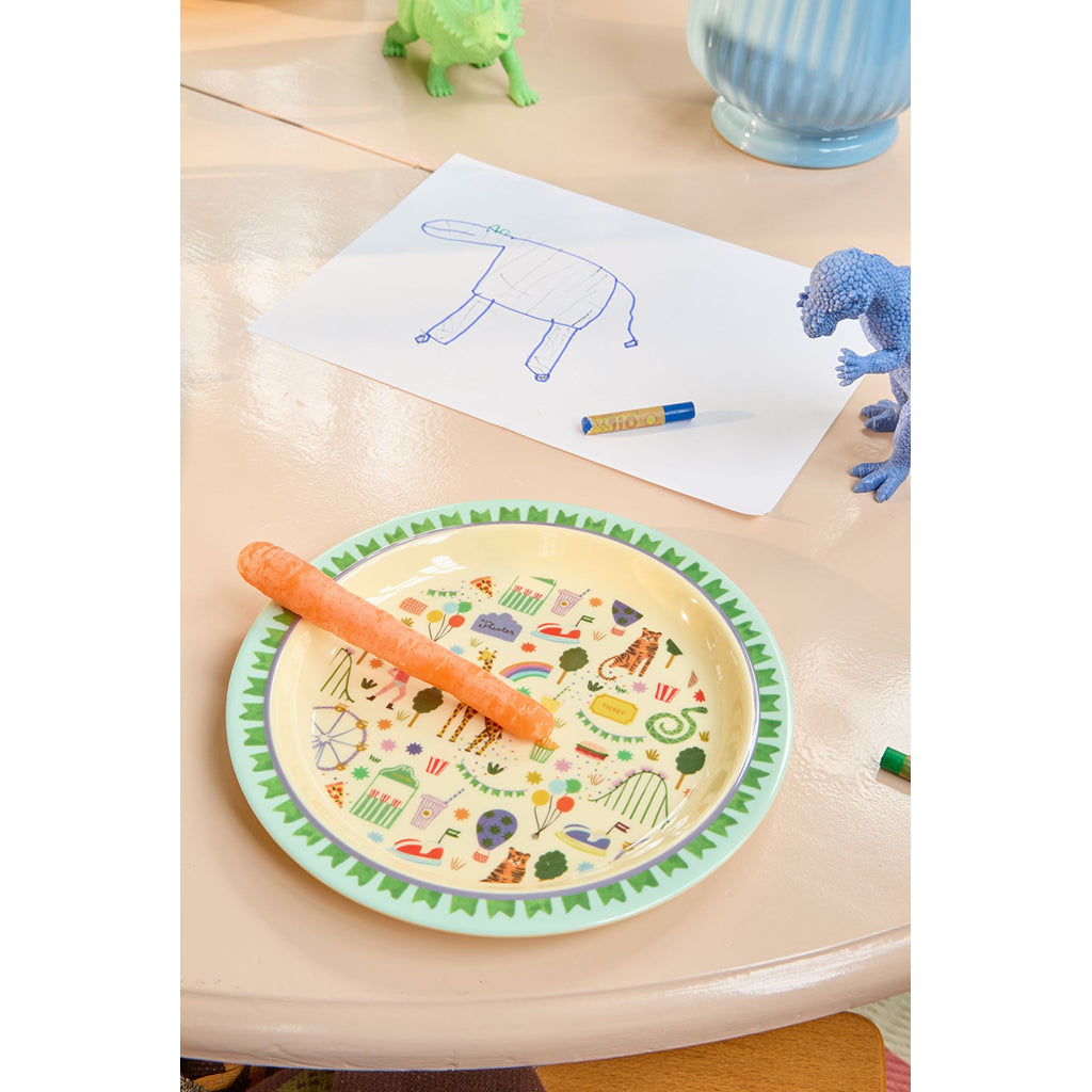 Rice melamin, Frokosttallerken, Fun fair print - Mint