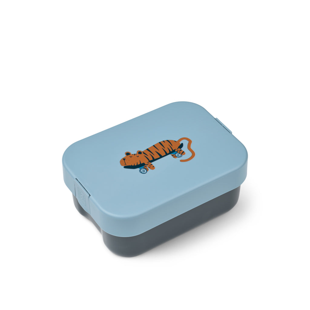 Liewood Kamil Lunch Box with Spoon/Fork, PP - Tiger/Beach Blue