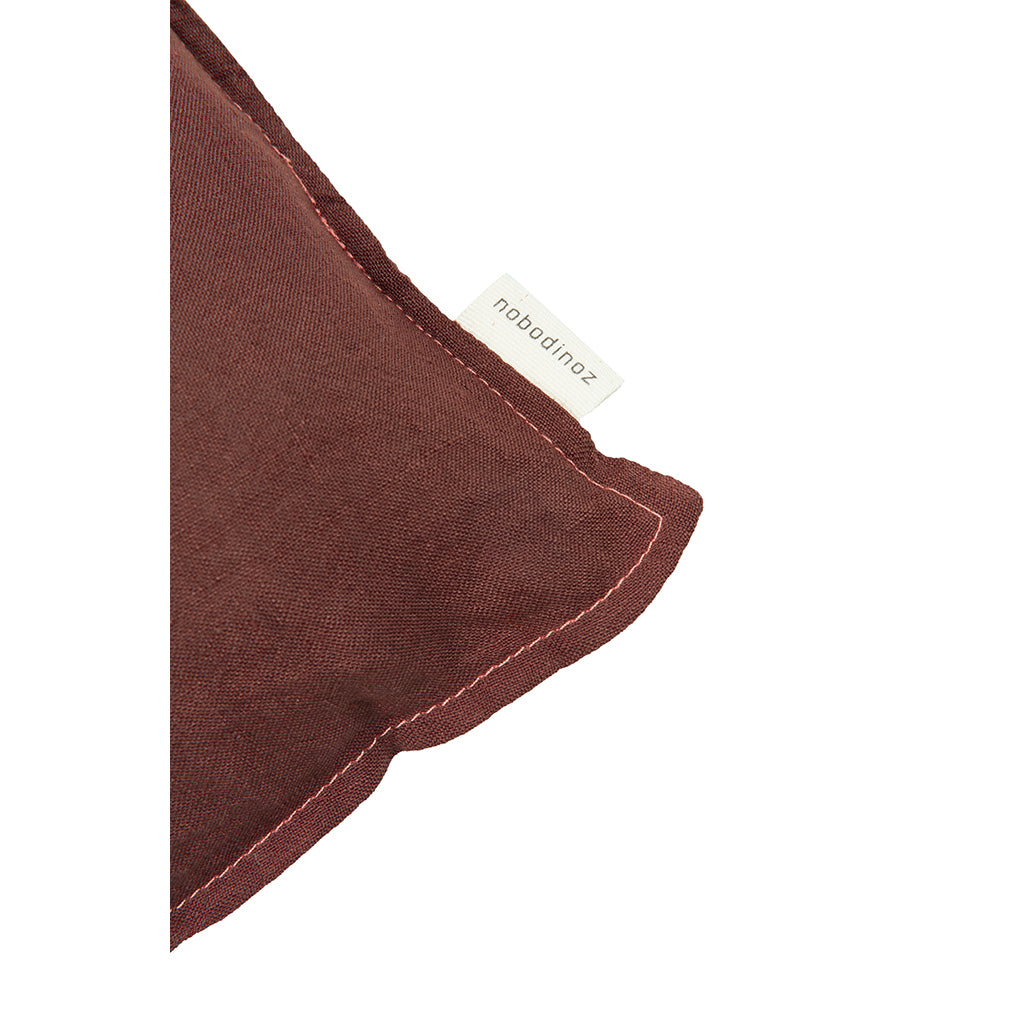 Nobodinoz Embroidered Pillow, 45 x 45 cm, Washed French Linen – Prune