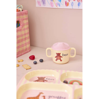 Rice 4-delt børnetallerken i melamin, Pink ABC print