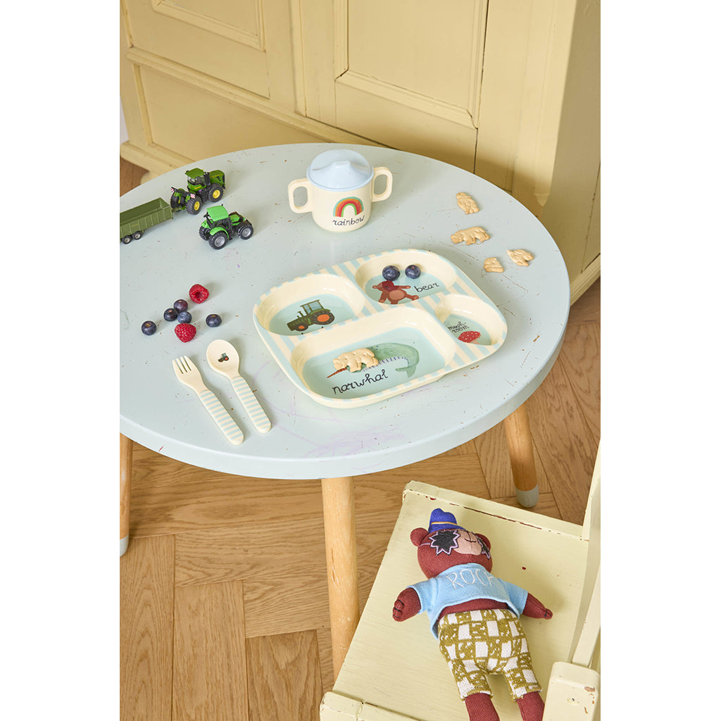 Rice Babyske og gaffel i melamin, Blue ABC