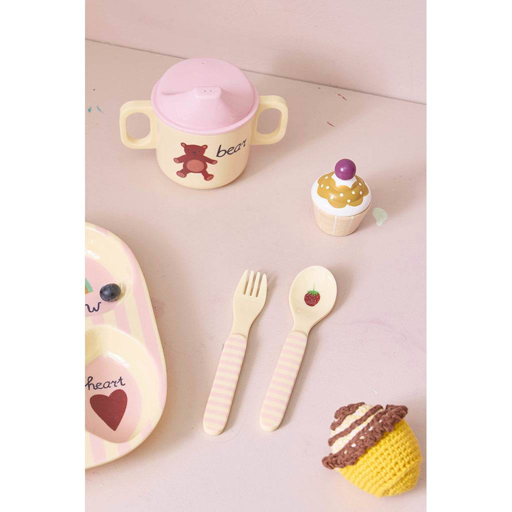 Rice Babyske og gaffel i melamin, Pink ABC