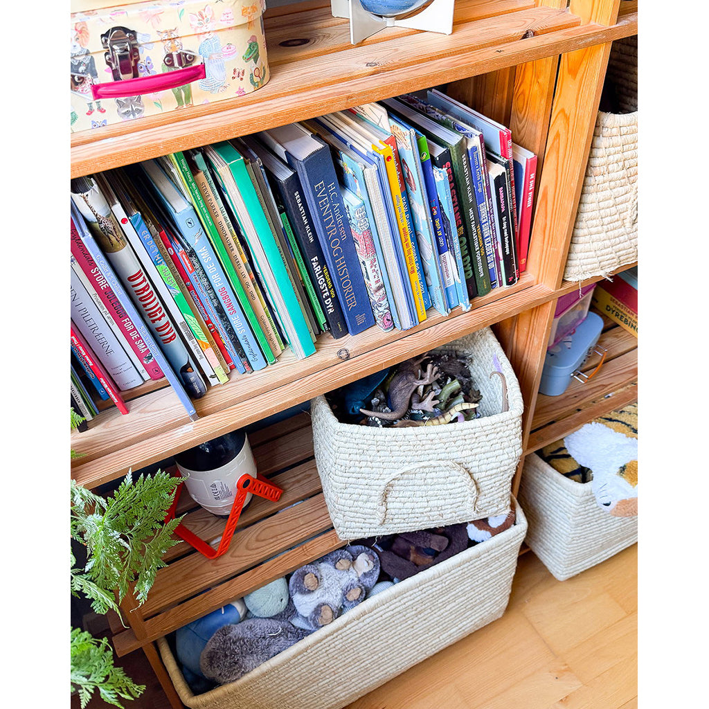 Rice basket with handles, extra-large rectangular raffia storage basket - Natural