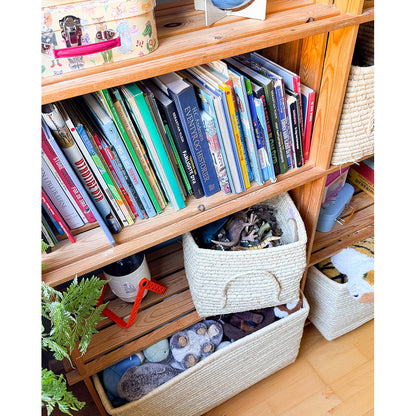 Rice basket with handles, extra-large rectangular raffia storage basket - Natural