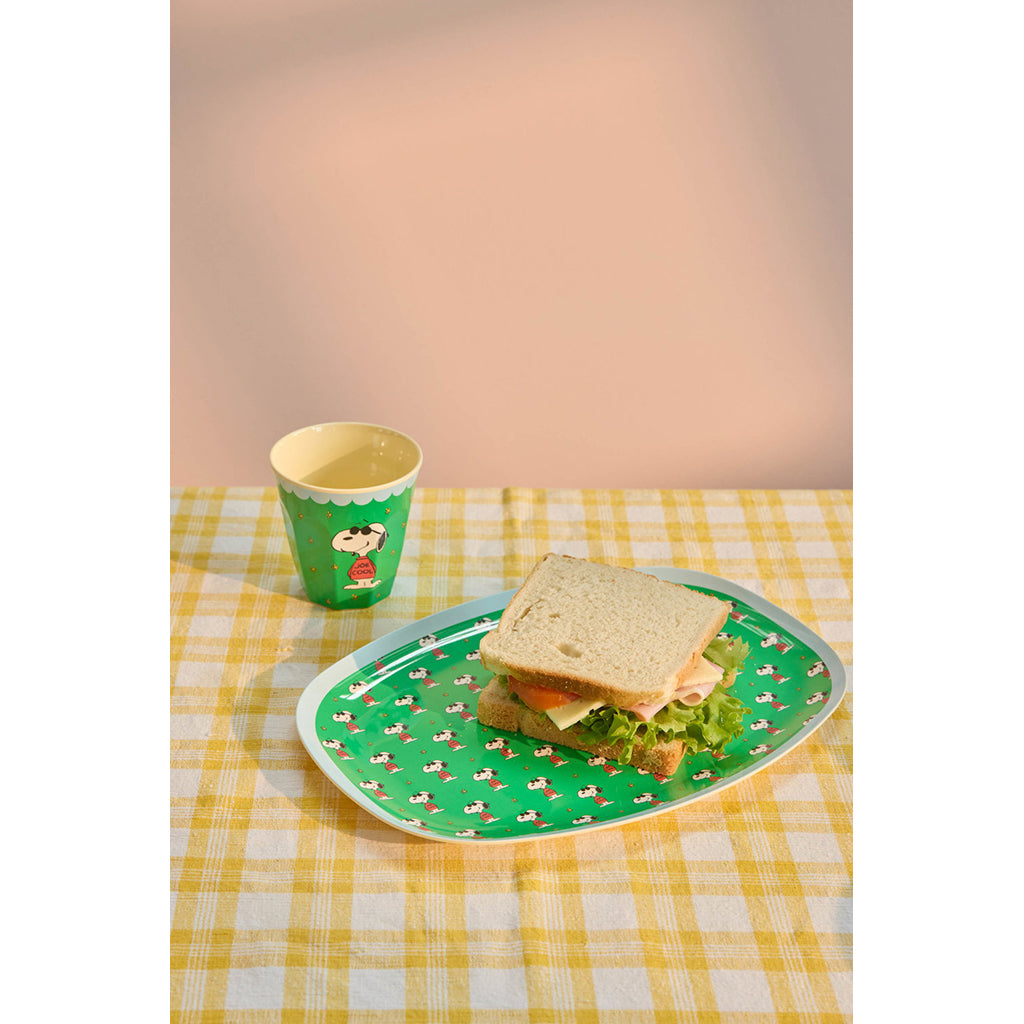 Rice Melamine Rectangular Dinner Plate, Snoopy - Green