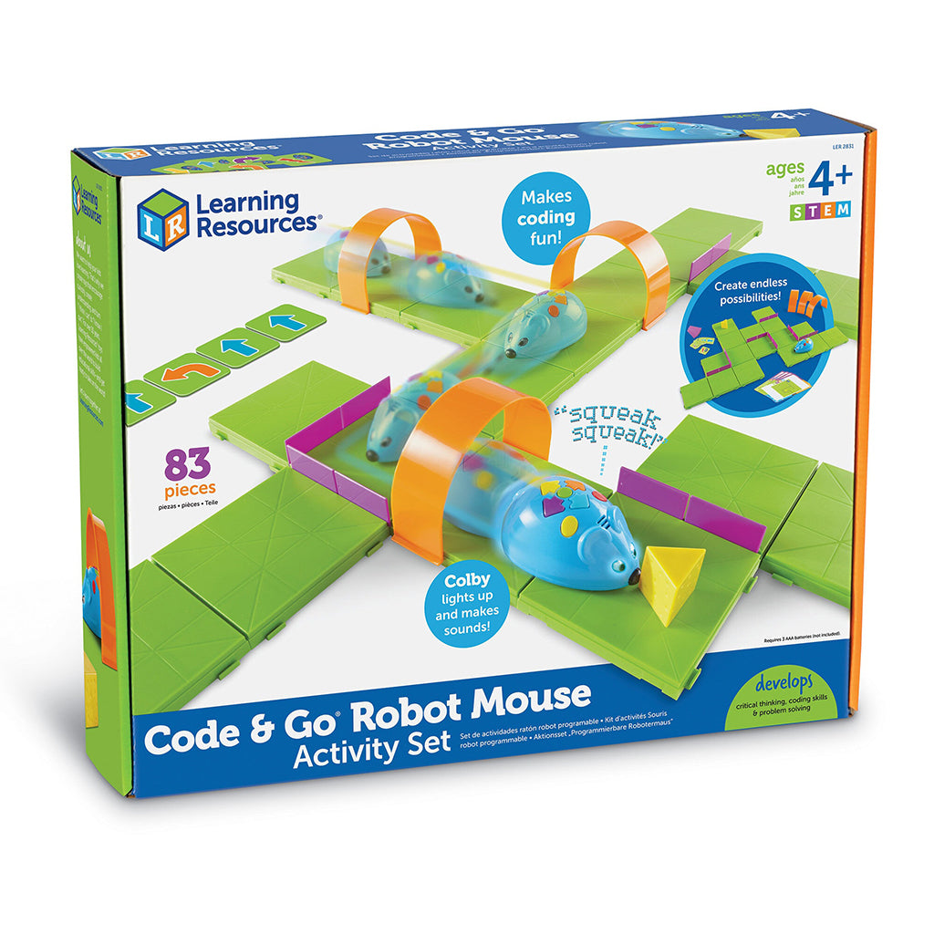 Code &amp; Go Aktivitetssæt med programmerbar robotmus, liggende i æske