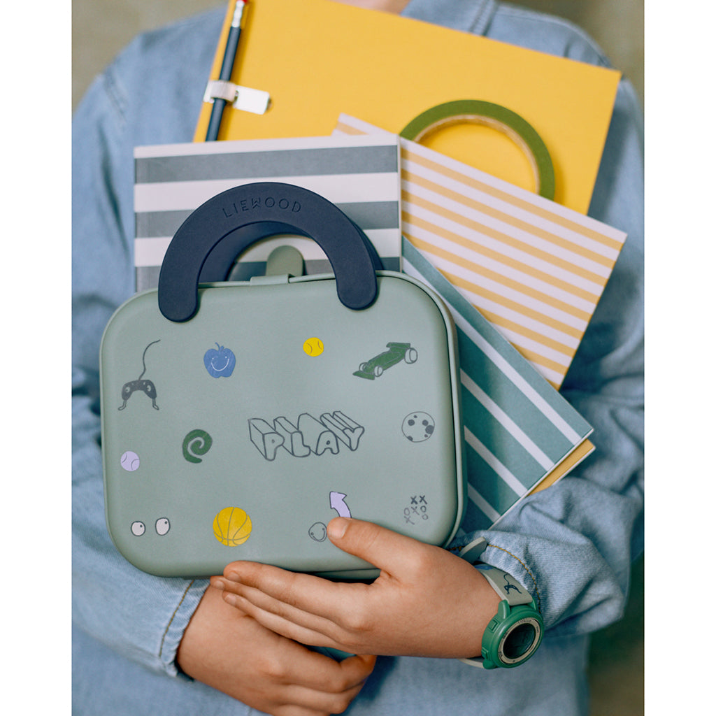 Liewood Foldable Lunch Box with Handle, Elara - Play/Dusty Peppermint