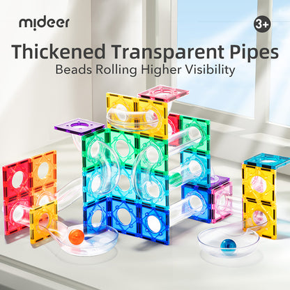 Mideer Magnetic Building Tiles with Marble Run, 100 Pieces