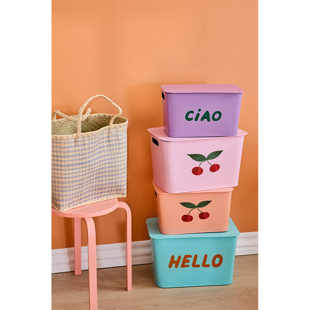Rice Metal Storage Boxes, Set of 2 - Cherry/Hello