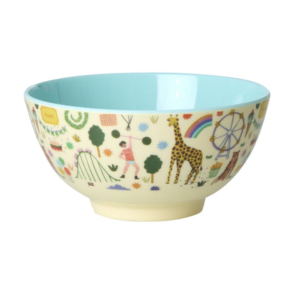 Rice Melamin skål, medium, Mint - Fun fair print