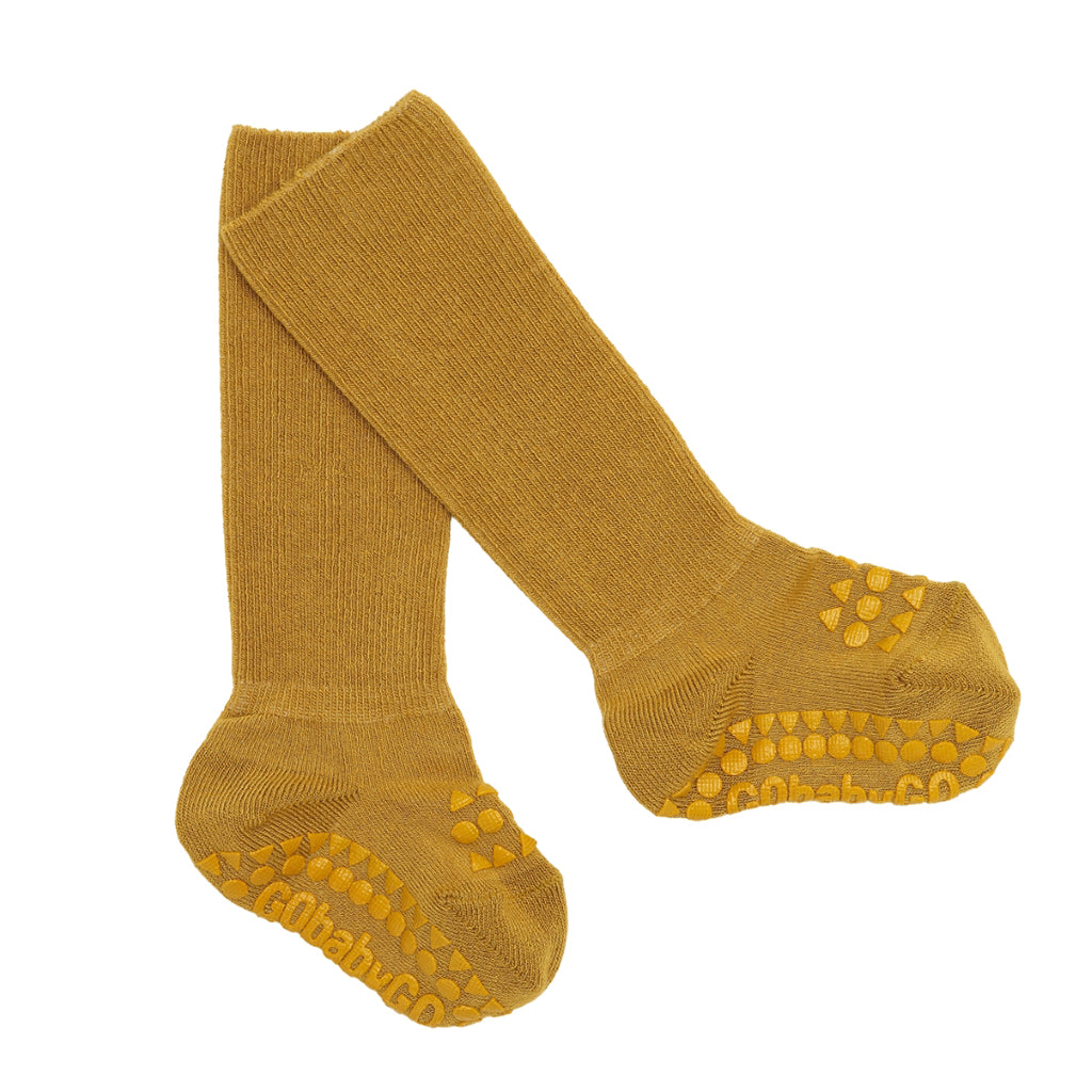 GoBabyGo Non-Slip Socks with Grip Dots, Bamboo – Mustard