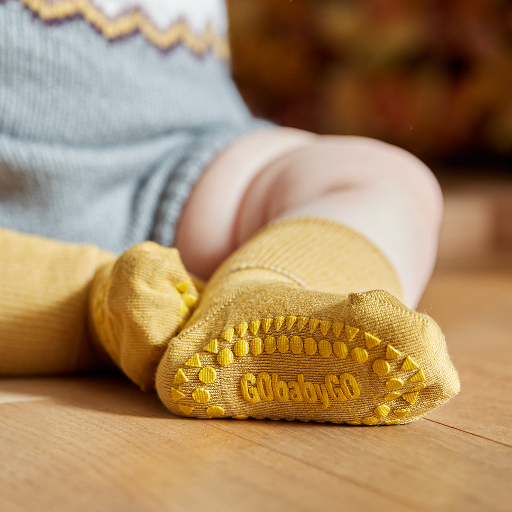 GoBabyGo Non-Slip Socks with Grip Dots, Bamboo – Mustard