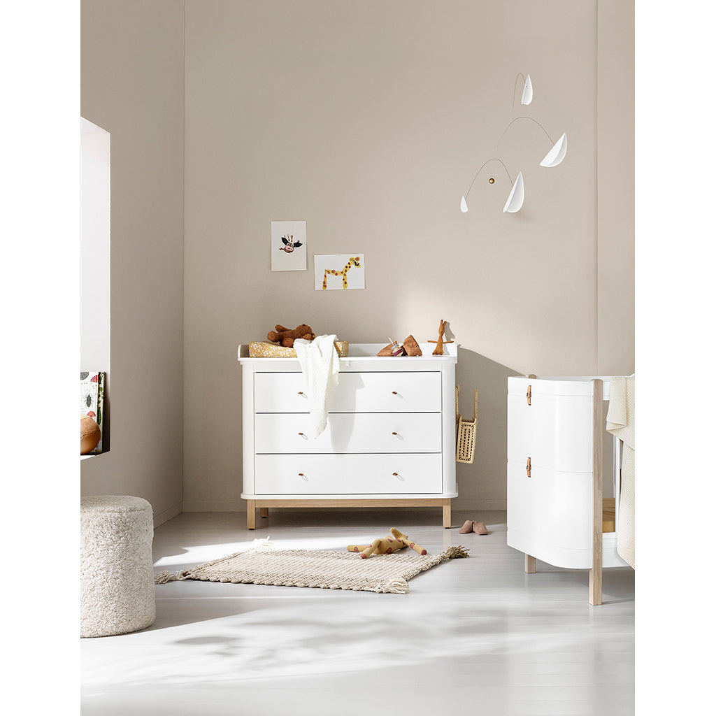 Oliver Furniture Wood Changing Dresser with 3 Drawers and Large Top - White/Oak