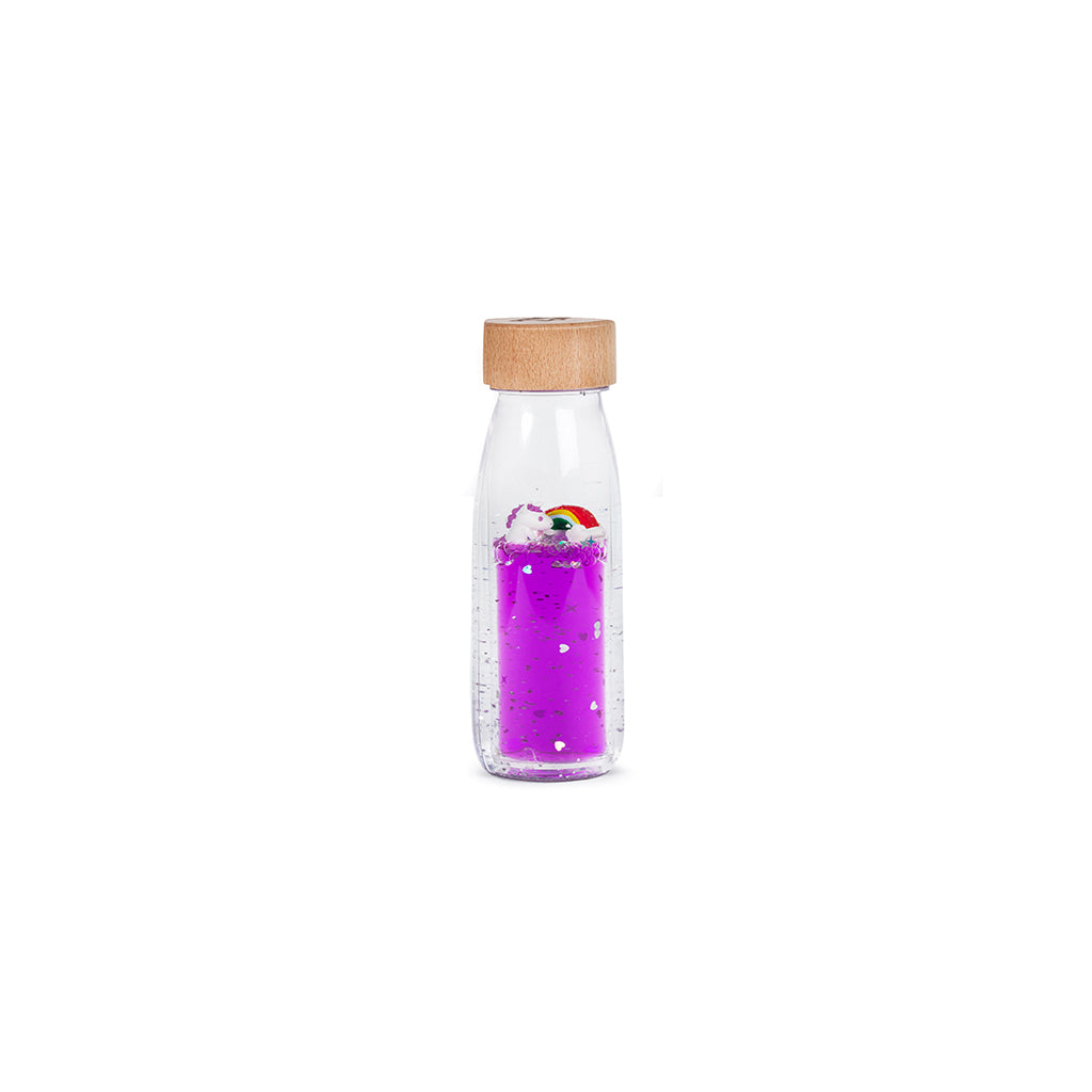 Petit Boum Move sanselegetøj, Flaske m flydende figurer - Magic rainbow